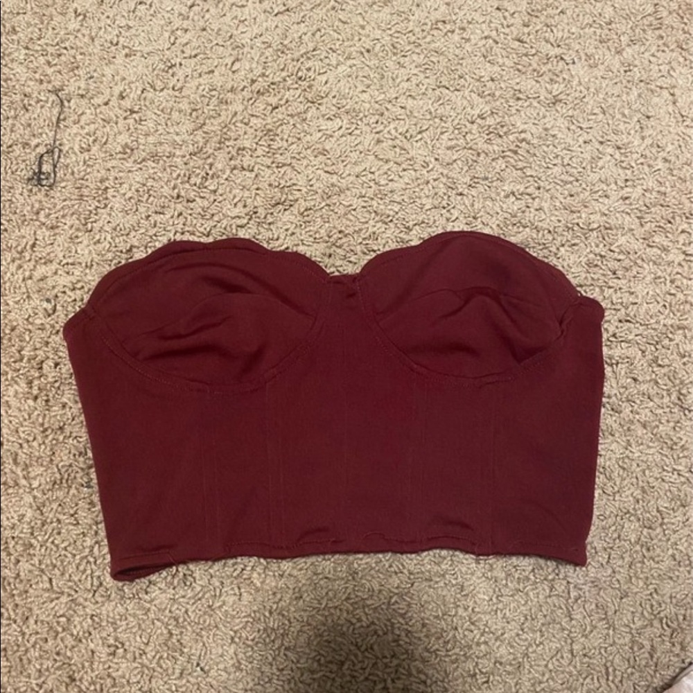 Scalloped maroon bustier top